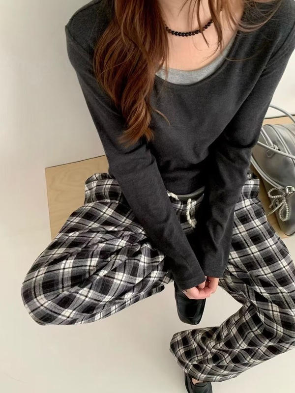 经典款修身显瘦假两件针织衫拼接圆领打底衫秋季长袖上衣女ZWT|undefined