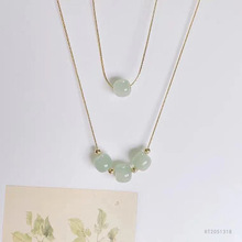 眷钰 18K金镶天然和田玉吊坠锁骨项链珠宝首饰直播批发S2051318