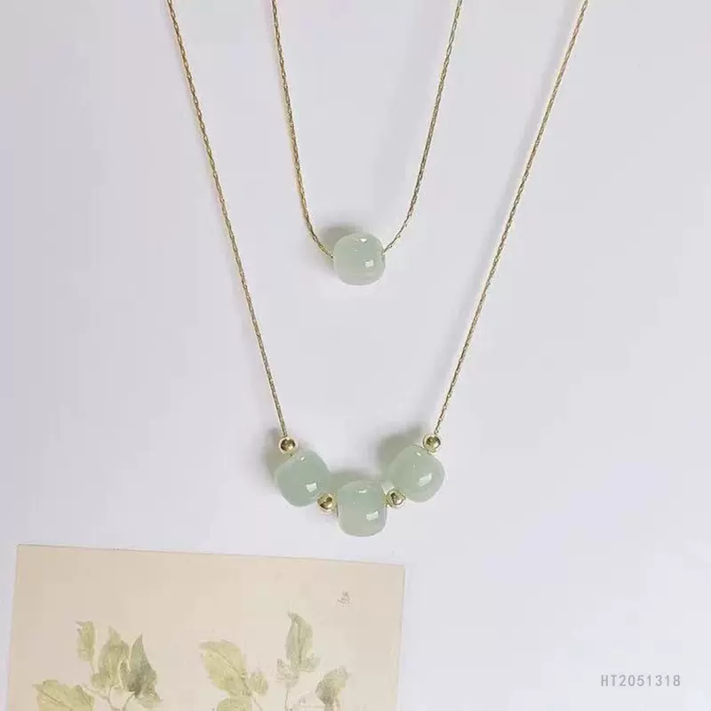 眷钰18k金和田玉吊坠锁骨项链珠宝首饰饰品HT2051318波西米亚