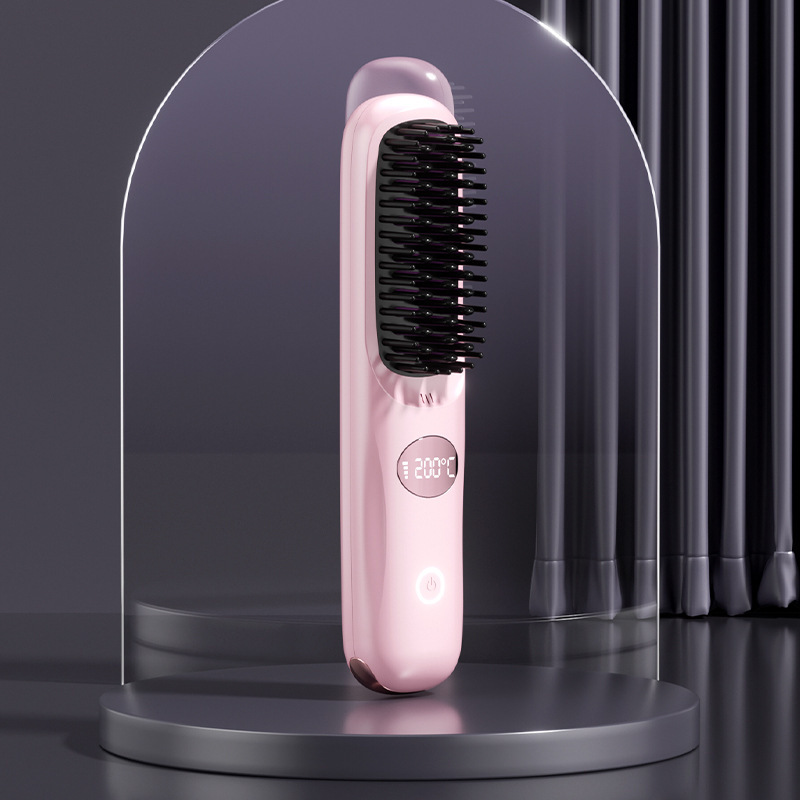 2025 新しい液晶 USB 充電セラミック加熱コームストレートヘアケアヘアアイロンワイヤレスポータブル縮毛矯正コーム|undefined