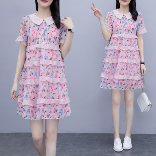 Maternity Summer Fashion Doll Collar Short Sleeve Floral dress Loose Casual Skirt Summer Outer Wear Maternity Skirt