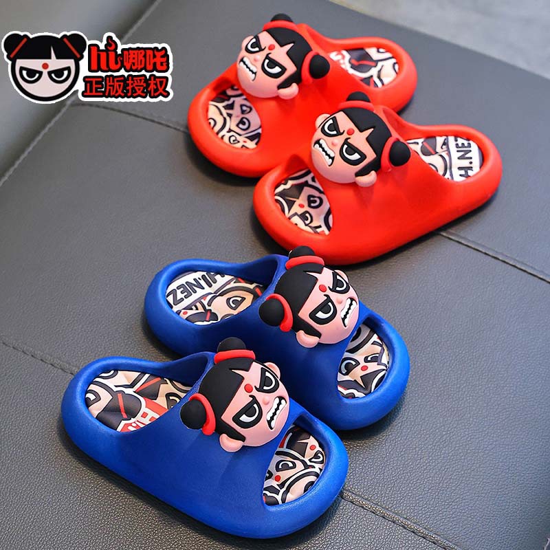 Zapatillas de verano genuinas Nezha para niños y niñas antideslizantes de fondo suave baño interior para padres e hijos para niños zapatillas de playa