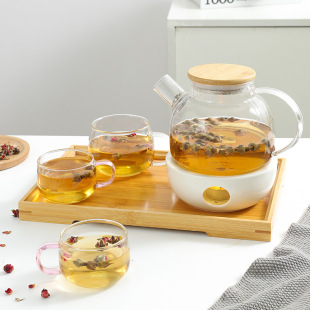 Scandinavian Heat-Resistant Glass Flower Teapot Candle Heated Herbal Tea Set Fruit Teapot Set Afternoon Tea Candle Teapot