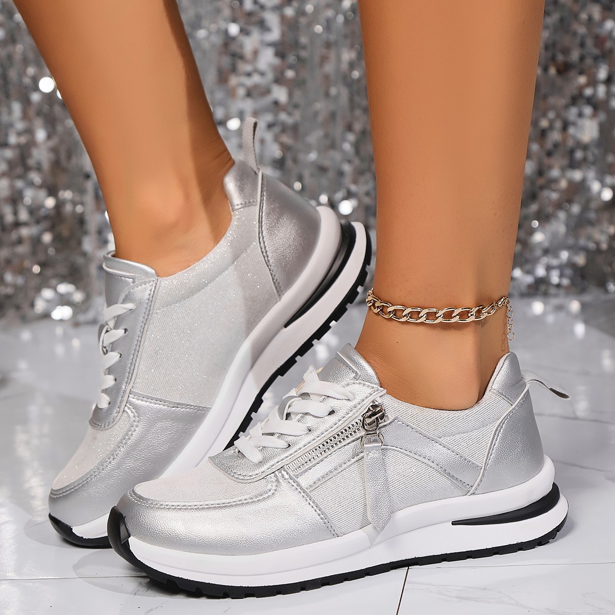 Frauen Schuhe frühling und herbst neue strass lace up casual_voghion.com