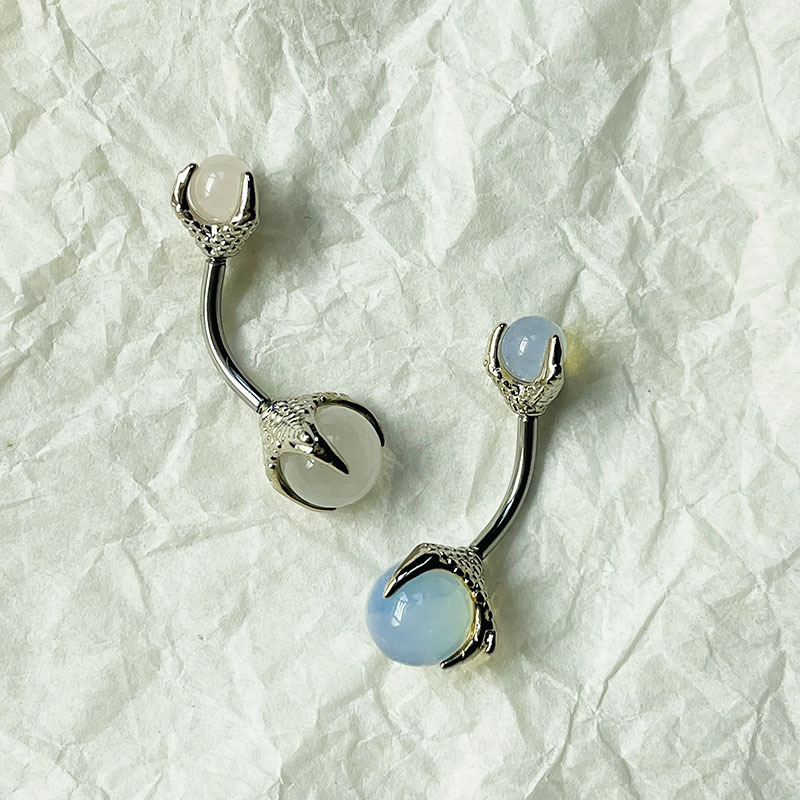 Piercing all'ombelico con artiglio di drago in acciaio al titanio e opale, filettatura esterna, cristallo, ragazza calda, nicchia europea e americana_voghion.com