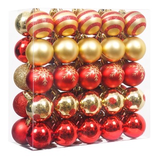 In-Stock Christmas 4cm 50 Pieces Red Gold Painted Plastic Electroplated Christmas Ball Set Christmas Tree Festive Atmosphere
