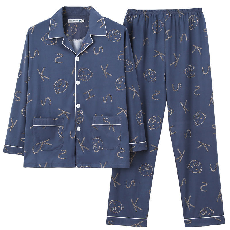 Pijamas de primavera y otoño de algodón de manga larga para hombres pijamas de otoño e invierno para hombres jóvenes de mediana edad delgada día de verano traje de uso doméstico