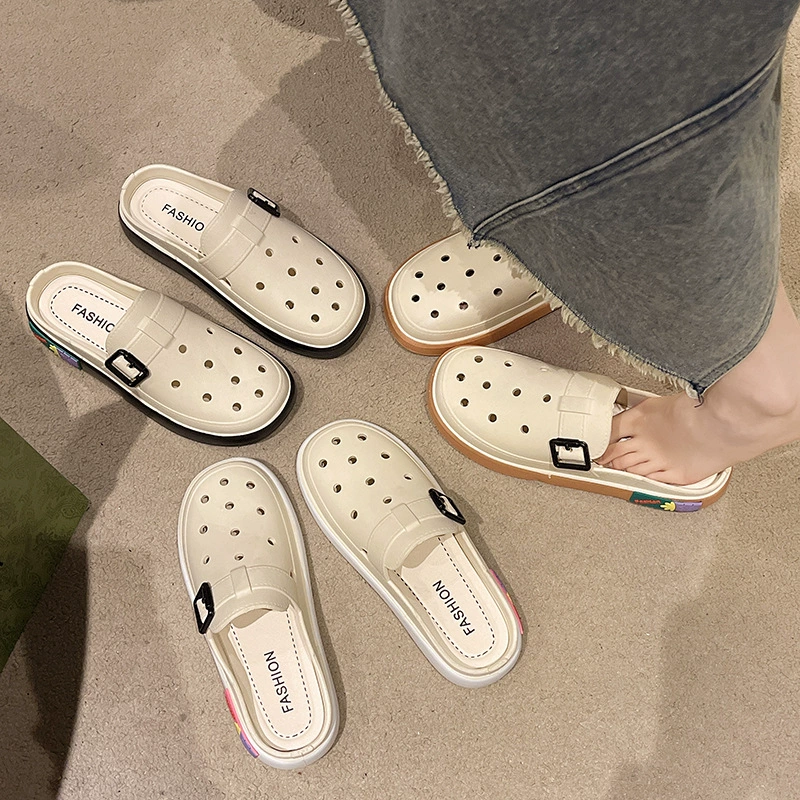 Новый стиль мода дамы дикий баотоу тапочки наружная мода дырочная обувь ленивый человек педаль дамы сандалии тапочки