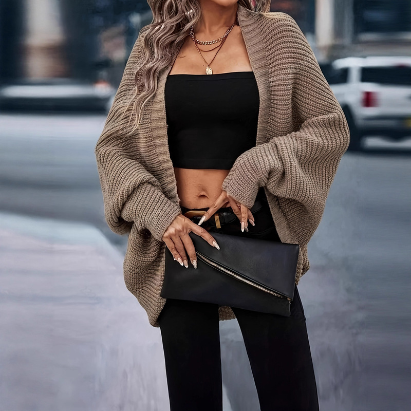 Cross-Border Amazon Specializes in Autumn and Winter Fashionable, Casual, Elegant, Solid-Color Holiday Batwing Sweaters for Women, Factory Direct Sales