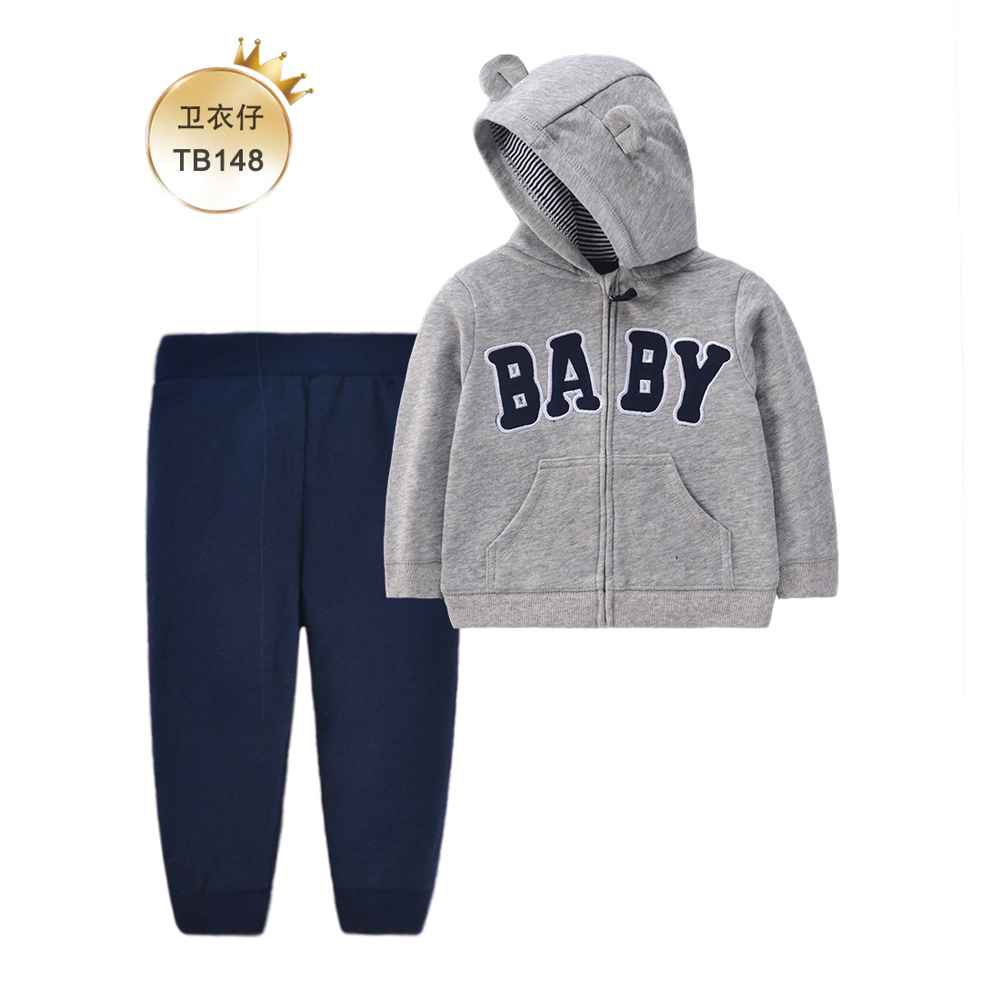 Comercio exterior europeo y americano ropa para niños primavera y otoño material de suéter de dos piezas para niños suéter con capucha ropa para bebés ropa para niños al por mayor