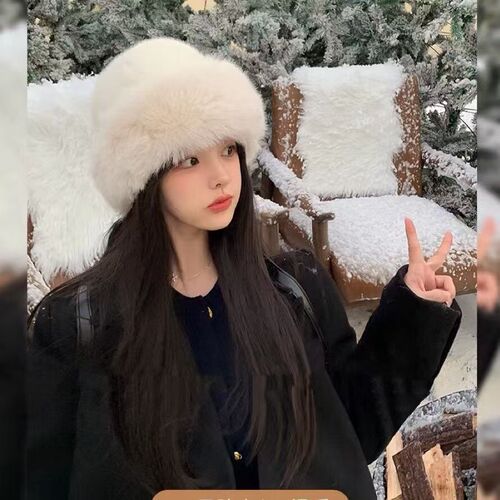 Fuzzy Mongolian Hat for Girls, Autumn and Winter Cold Protection, White Warm Insulation, Solid Color Bucket Hat, Ear Protection Hat, Fox Fur Fisherman Hat, Fluffy