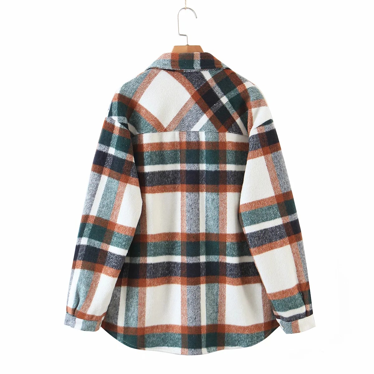 lapel single-breasted woolen plaid shirt NSHS23772