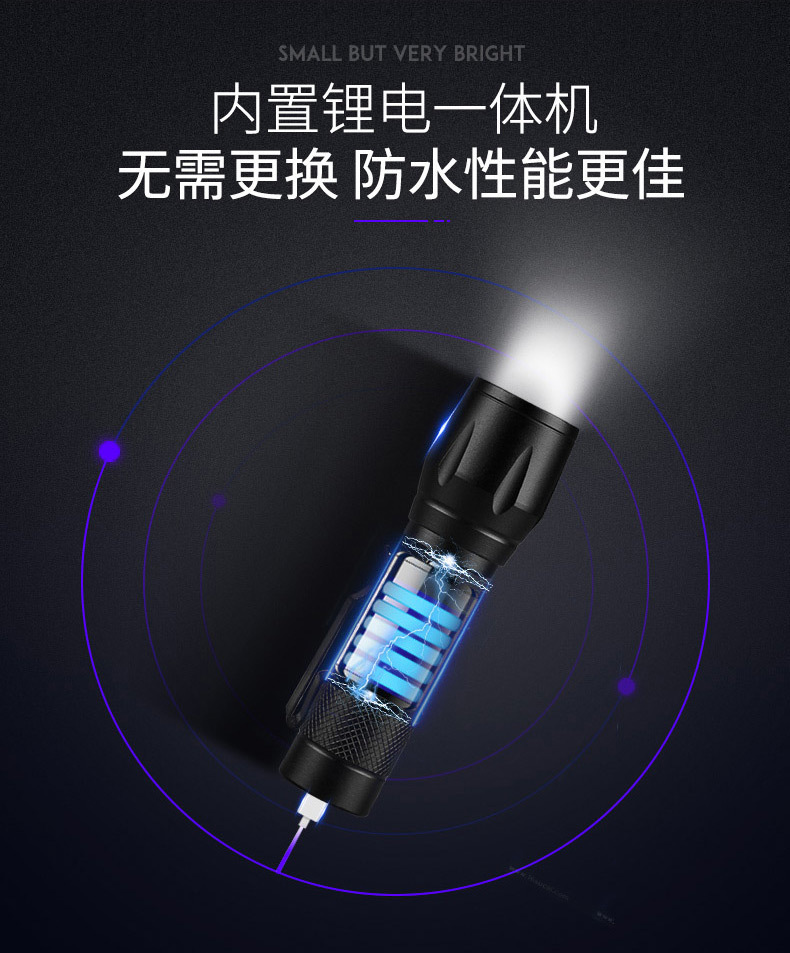 Mini Strong Light Telescopic Flashlight Led Lighting Cob Side Light Aluminum Alloy Rechargeable Outdoor Portable Small Torch