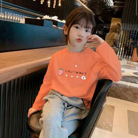 女童白色全棉长袖t恤宝宝洋气上衣儿童春秋装纯棉打底衫可爱体恤