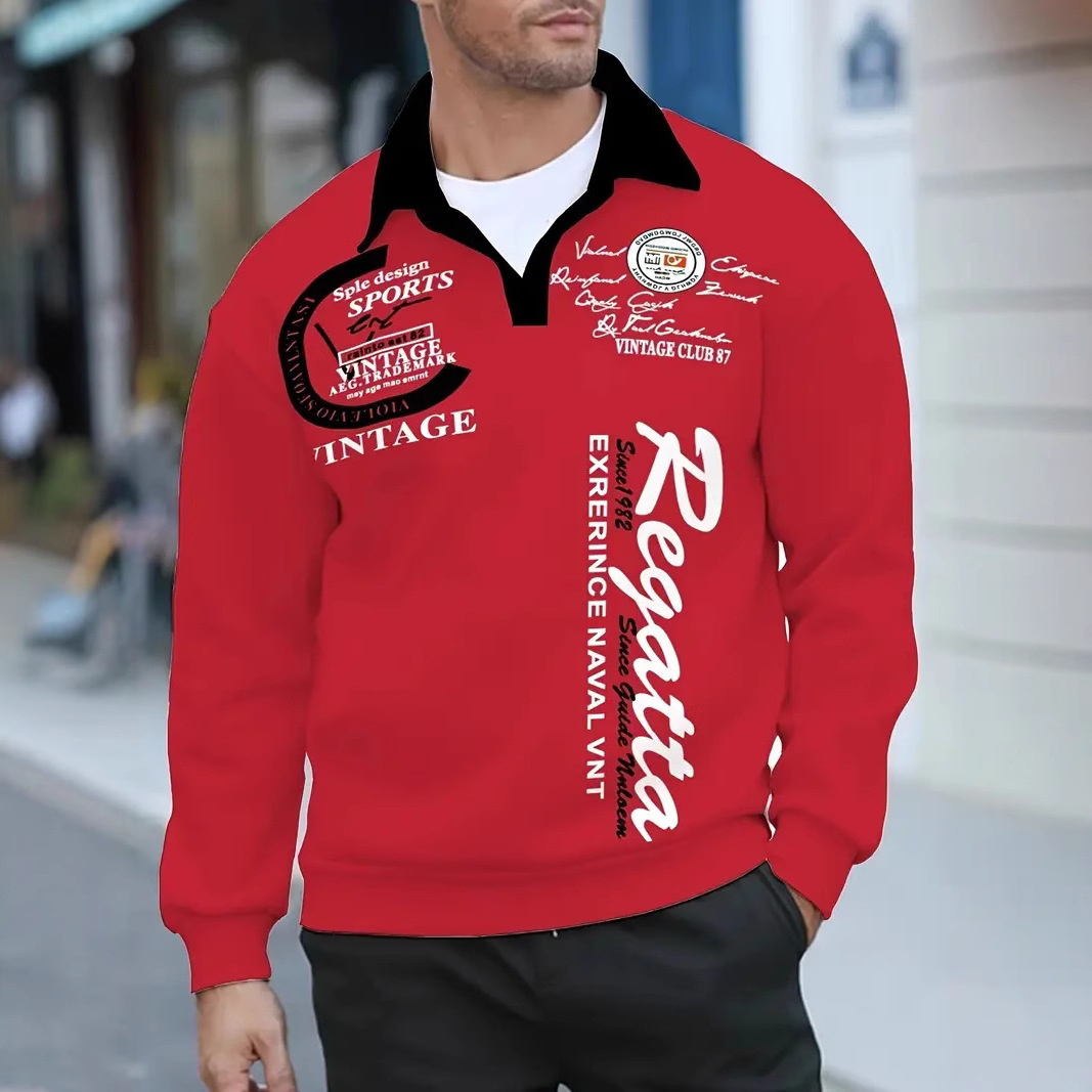 Chaqueta de suéter de manga larga con solapa de nuevo estilo de cuello medio abierto para hombre con estampado de costura de letras personalizado MB14