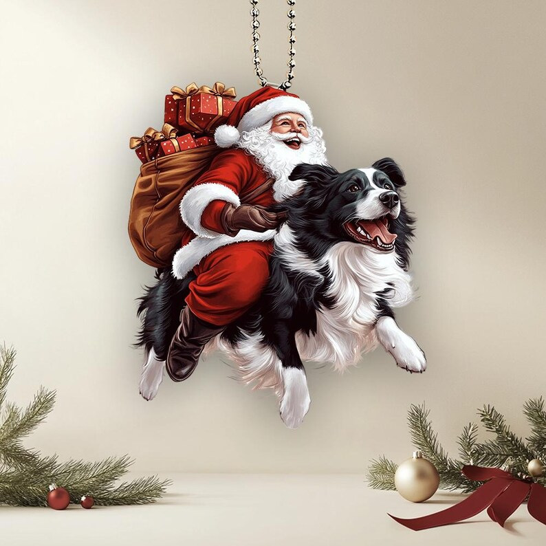 跨境新款2D平面德国短毛指示犬亚克力挂饰圣诞老人和狗狗饰品挂件