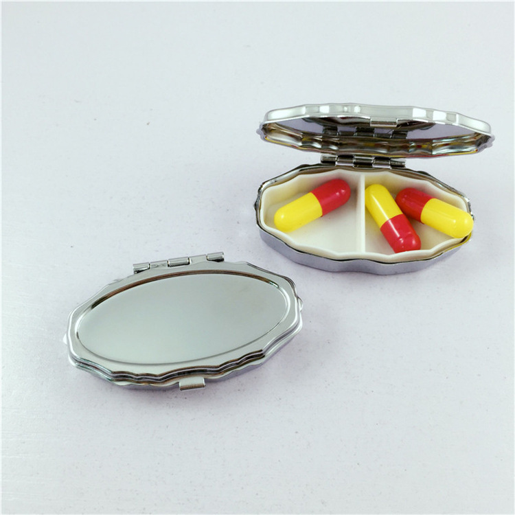 便携一周药盒 椭圆金属药丸盒 两格迷你收纳盒 分装盒