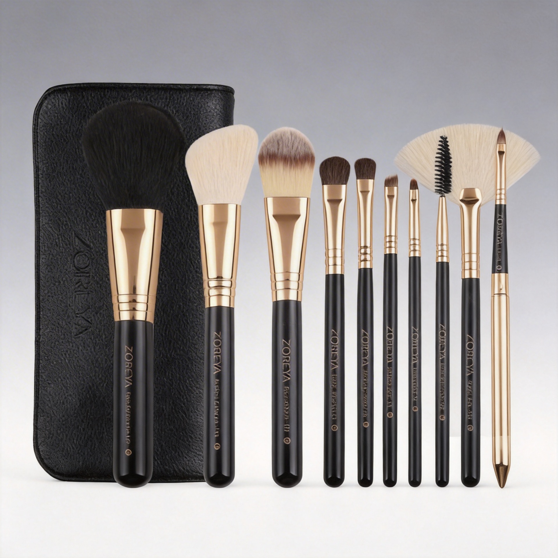Zhuolya herramientas de belleza polvo suelto Rouge oblicua ceja cepillo corrector conjunto completo rizador de pestañas al por mayor 10 cepillo de maquillaje traje