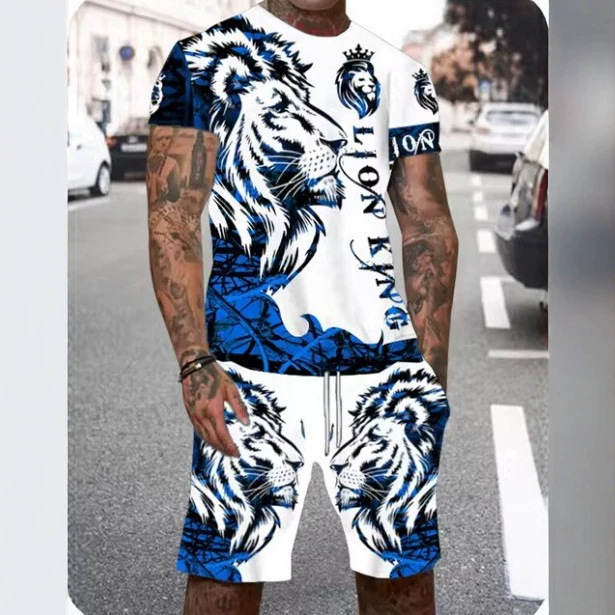 2026 Men's Summer Casual Short Sleeve Shorts Set Lion King Print Drawstring Sportswear 2026 Men's Summer Casual Short Sleeve Shorts Set Lion King Print Drawstring Sportswear