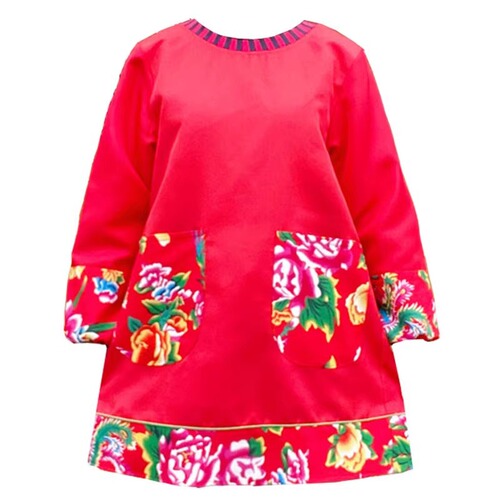 Long-sleeved apron—waterproof and oil-resistant—for kitchen, home, and hospitality use; vintage-style, ethnic-inspired, festive Chinese-style coverall.