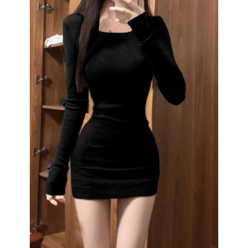 Knitted Autumn and Winter Dress, Black Inner Skirt, Hip-Hugging Skirt, High-End Little Black Skirt, 2025 Spring New Style, Slimming Look