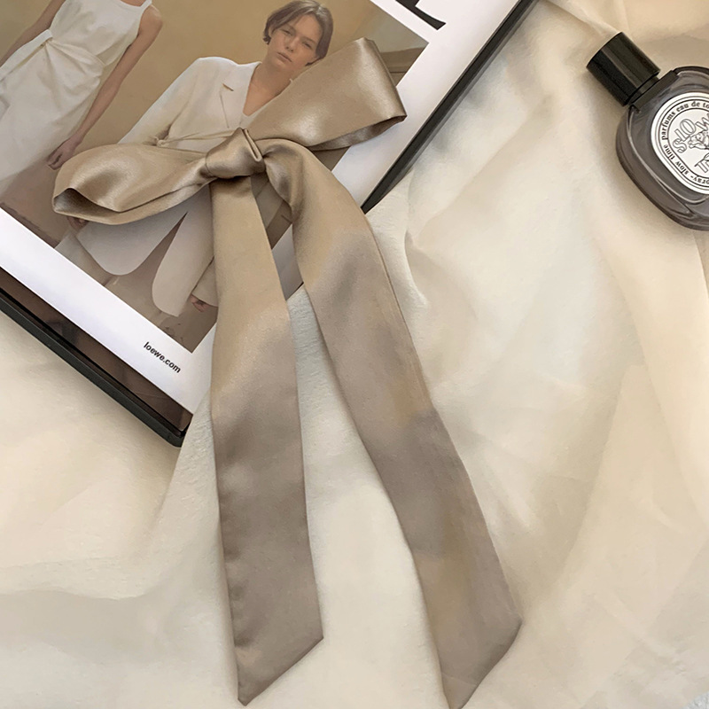 Pañuelo de seda de imitación, tira larga, sentido avanzado, nuevo estilo, color sólido, protección para el cuello, bufanda pequeña, bolsa atada, cinta para el cabello, diadema, cabello atado