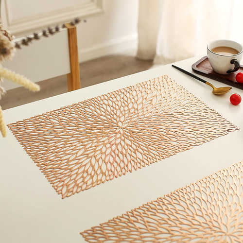 Rectangular Hibiscus Patterned PVC Nordic Style Ins Minimalist Luxury Heat Insulating Mat Waterproof and Non-slip Table Mat for Wholesale
