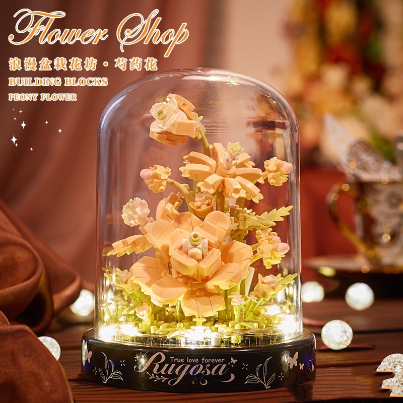 宇投永生积木花束玫瑰花朵手工玩具植物盆栽摆件送女孩感|undefined