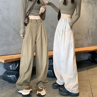 khaki American Work Pants Women's Spring and Autumn 2024 New High Waist Loose Casual Sports Wide Leg Pants