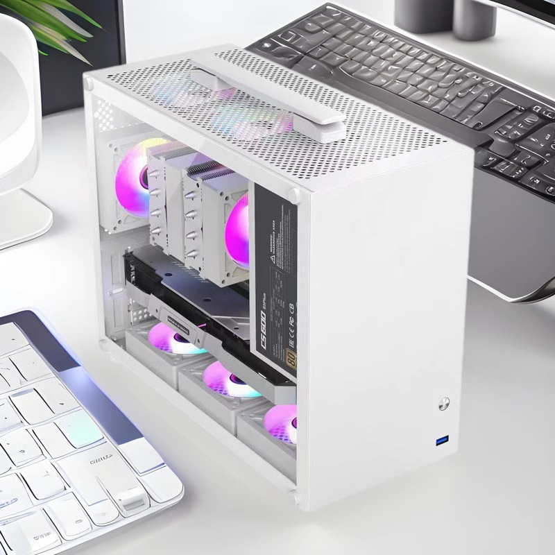 跨境新品迷你便捷手提小机箱MATX电竞桌面小机箱钢化玻璃侧透