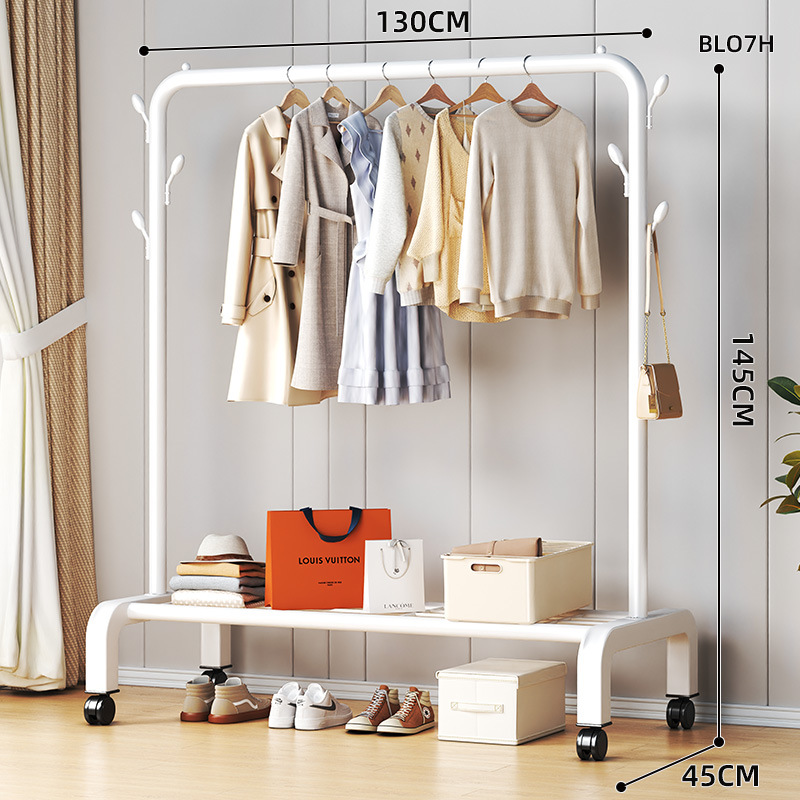 단극 130cm 흰색 도르래 수납선반 옷걸이 6개