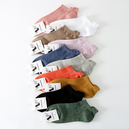 Tail imitation double-needle women's socks solid color cotton vertical striped foot socks women's socks boat socks invisible student women's socks wholesale