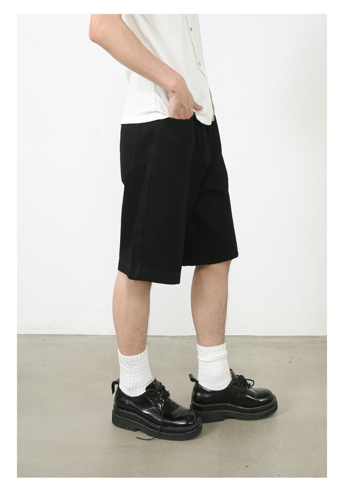 Quần short nam denim họa tiết rằn ri phong cách công sở đi biển — Màu trắng, Màu đen, Màu đất gỉ sét, Ngụy trang màu mơ chi tiết 33