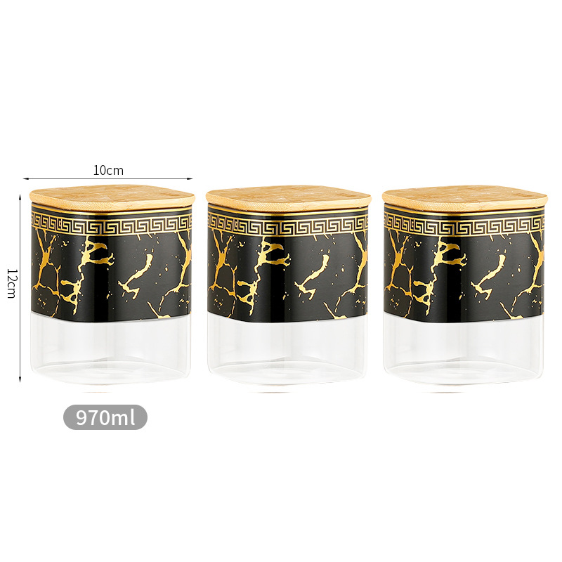 Tanque de sellado cuadrado de vidrio tanque de almacenamiento de exportación transfronterizo cubierta de madera tanque de almacenamiento de té de cocina condimento lata de café