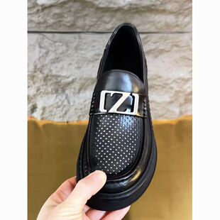 Hollow Perforated Men's Shoes, Lazy Business Casual Leather Shoes, Men's Loafers, Thick Soles, Versatile Genuine Leather Breathable Bean Shoes