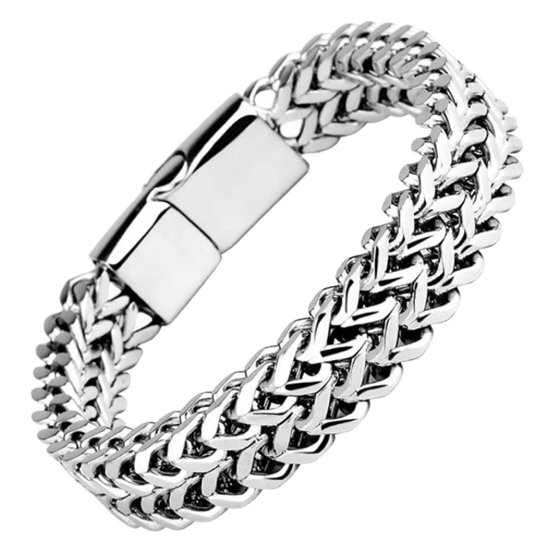 Cross-border explosions hip-hop stainless steel front and back men's bracelet simple domineering punk high sense Cuban bracelet tide