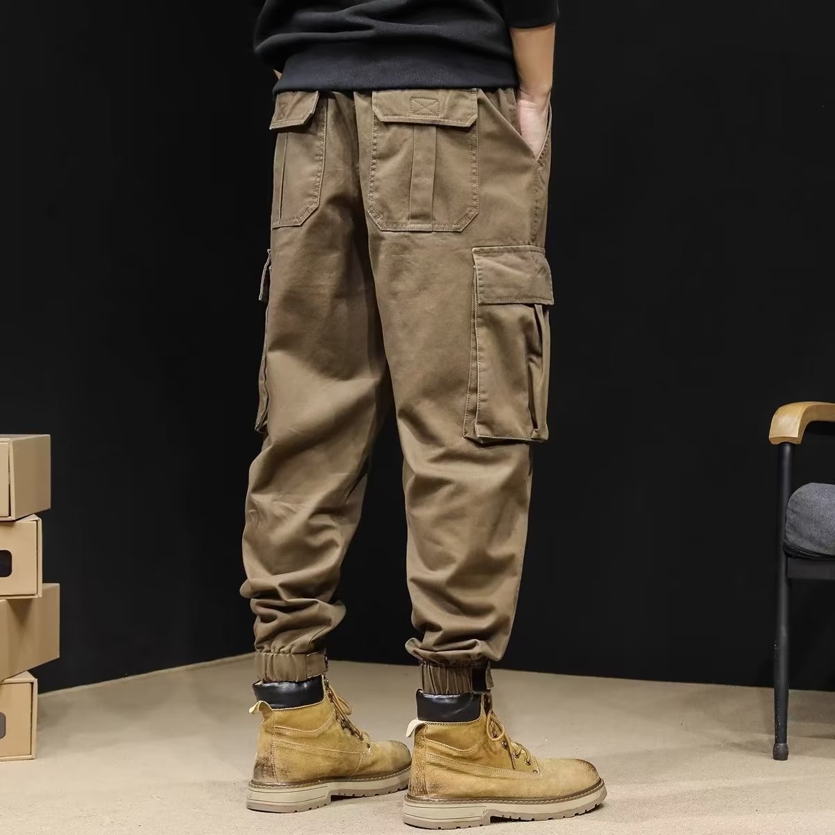 Monos de cintura elástica con múltiples bolsillos, pantalones sueltos de talla grande resistentes al desgaste para hombres, pantalones de trabajo verde militar, pantalones con pies de sitio de construcción