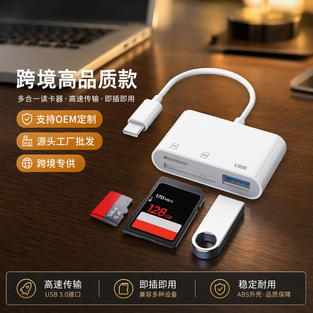 3合1手机电脑存储卡读卡器USB tf卡SD卡安卓otg多功能typec内存卡