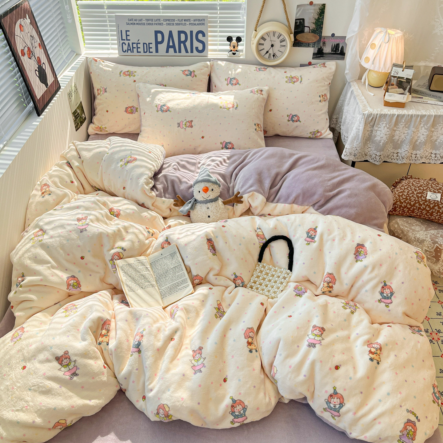 牛奶绒四件套加厚冬季亲肤保暖可爱清新单被套枕套学生宿舍三件套