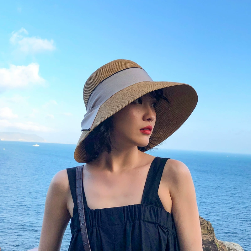 Ins Соломенная шляпа женская летняя складная пляжная шляпа закрывает лицо шляпа от солнца