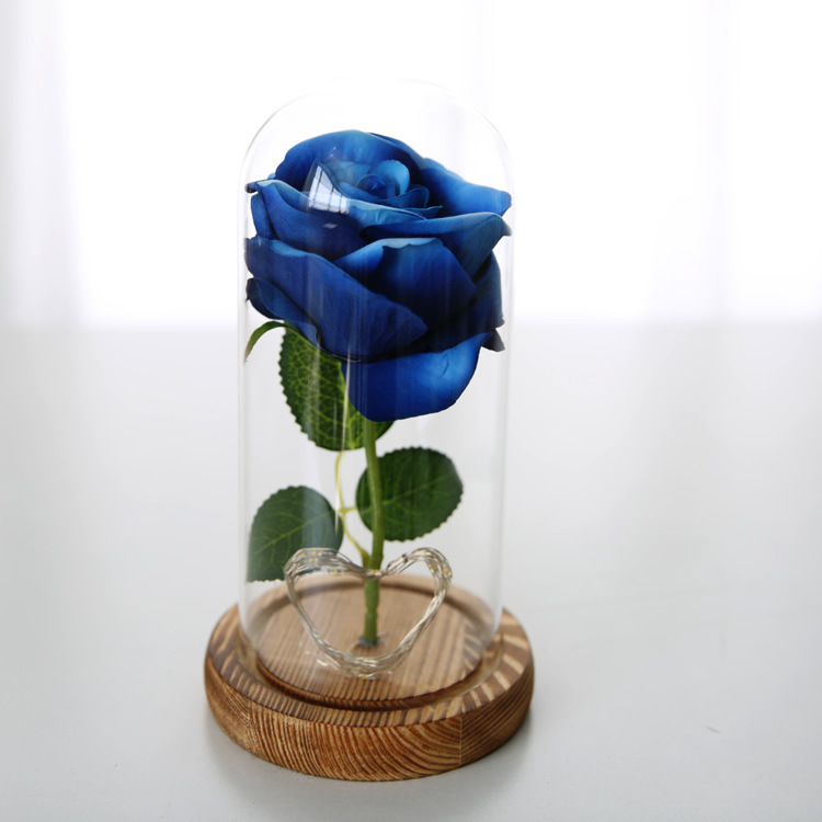 Flor eterna cubierta de vidrio simulación Rosa cubierta de vidrio soporte de regalo generación personalizada LED color quema Luz DE LA Secuencia