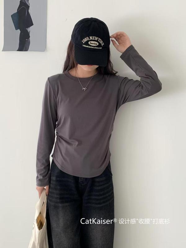 CatKaiser设计感收腰打底衫女秋季简约舒适显瘦百搭无束缚打底衫|undefined