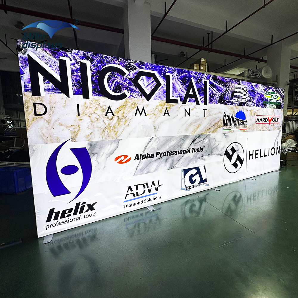 铝合金卡布LED落地海报展示灯箱 品牌推广海报展示发光背景墙