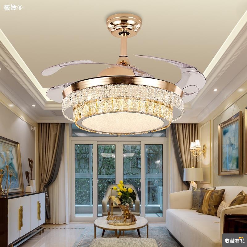 crystal Fan light bedroom Restaurant invisible Ceiling Ceiling fan lamp a living room Wind power Fan a chandelier