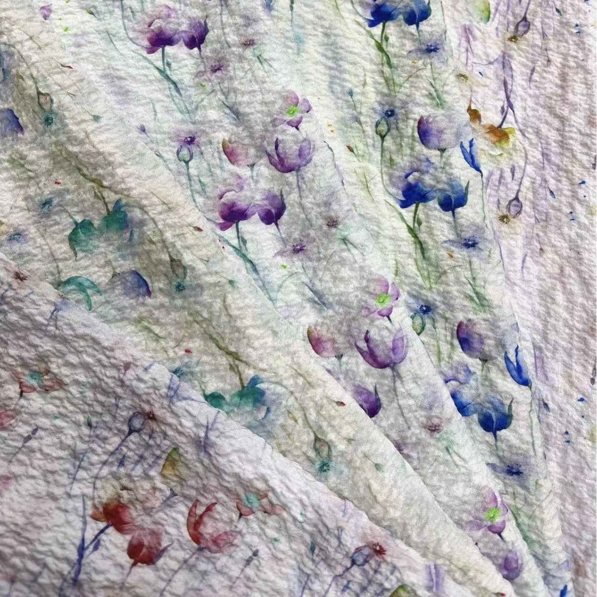 新款仿棉泡泡数码印雪纺布印花面料 制作头饰饰品服装 高品质涤纶