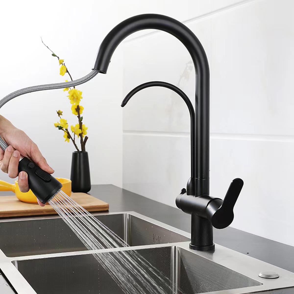 Grifos de agua caliente y fría de extracción de cocina 3 - en - 1 grifos de agua potable recta pura lavabo lavavajillas lavabos