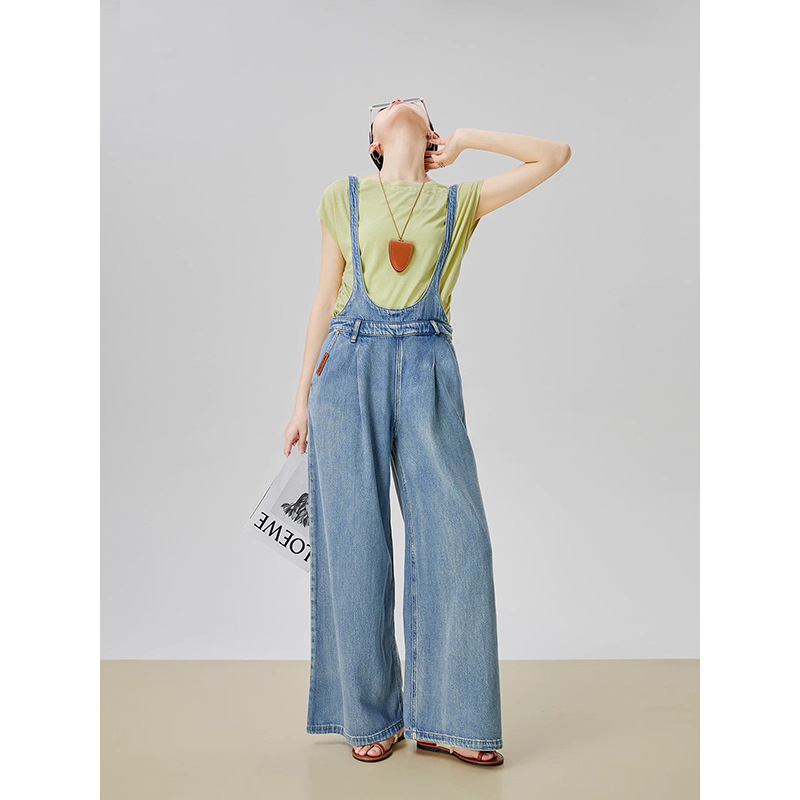2025 New Versatile Korean Fashion Light Luxury Low-Waist Denim Overalls Spring and Summer Stylish Age-Reducing Wide-Leg Pants 2025 New Versatile Korean Fashion Light Luxury Low-Waist Denim Overalls Spring and Summer Stylish Age-Reducing Wide-Leg Pants