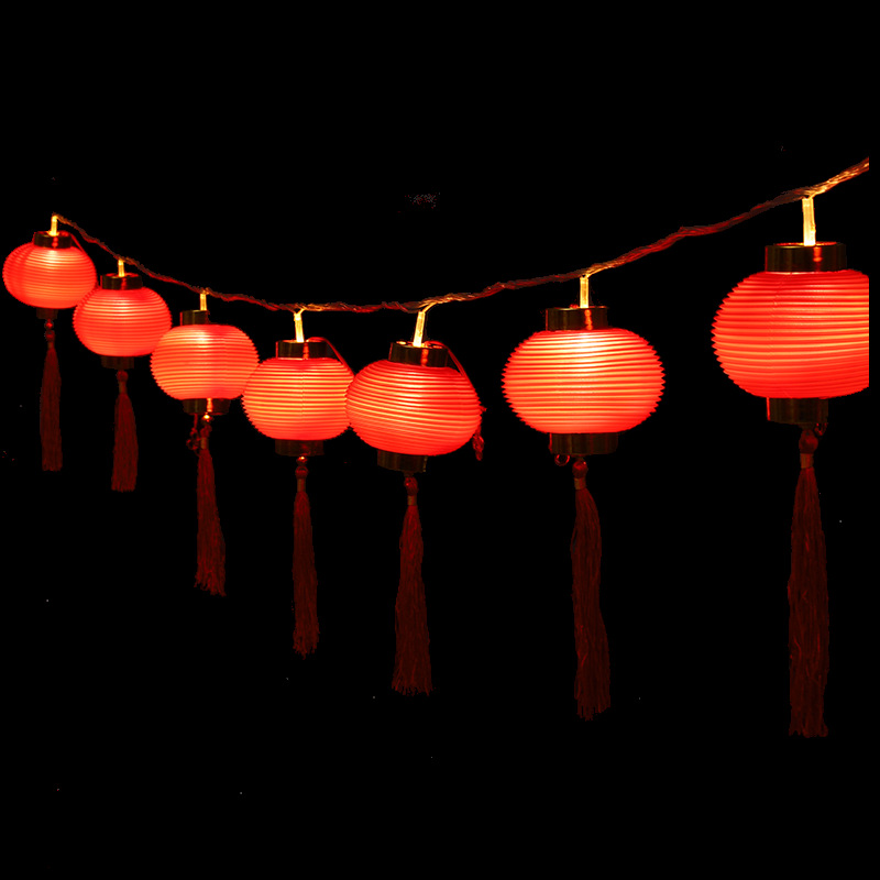 Día de Año Nuevo luminosa pequeña linterna cadena adornos pequeña cadena roja linterna decoración al aire libre balcón festivo nudo boda colgante