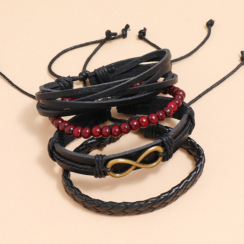 Retro Woven Leather Bracelet Set display picture 3