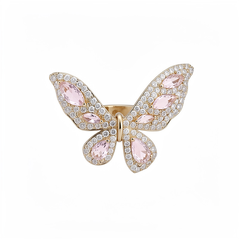 Pink Zircon Butterfly Bracelet Anillo Collar Chain Clave Personalidad Jewelry Set